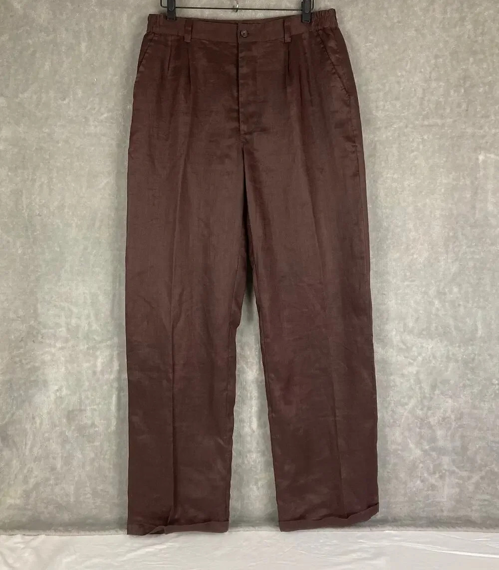 God Body Collection 100% Linen Trousers Pants Mens 34/33 Chocolate Brown Preppy